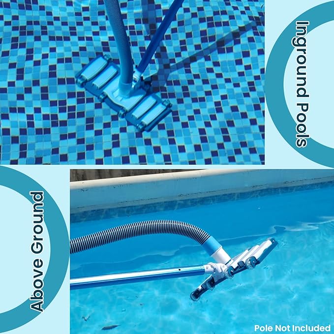 POOLWHALE Professional 1-1/2-Inch x 36-Feet Swimming Pool Vacuum Hoses and Weighted Rotatable Handle Vacuum Head with Wheels, Perfect for Above Ground and Inground Pools