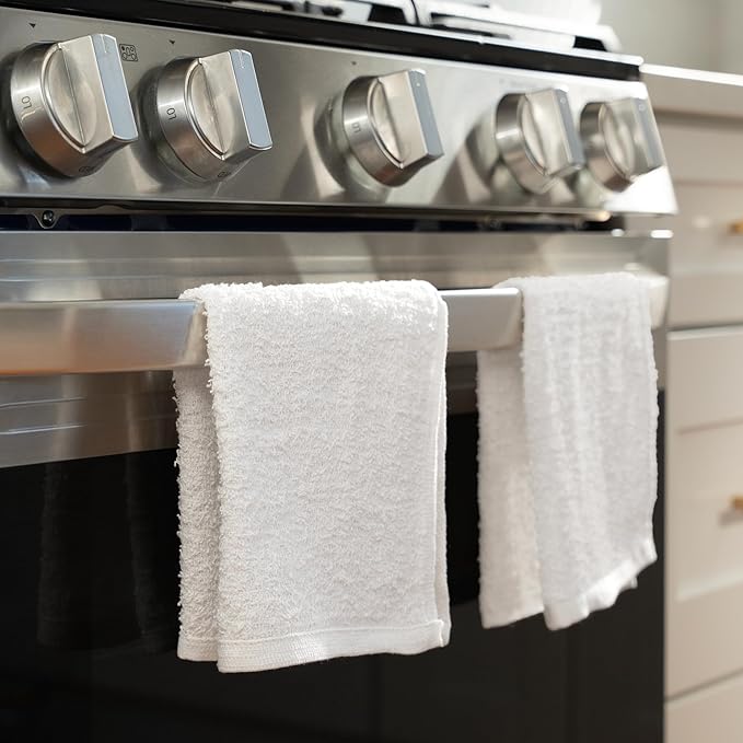 S&T INC. Multipurpose Cotton Terry Cleaning Towels for Home, Car, Automotive, and Garage Cleaning Supplies, 14 Inch x 17 Inch, White, 24 Pack