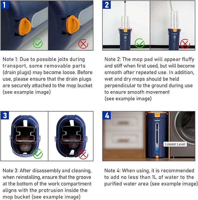 Mop and Bucket Set with Wringer, 3-Tank Flat Mop and Bucket System, Wall Mop Cleaner with Long Handle, Hands Free Mops for Floor Cleaning with 6 Microfiber Pads
