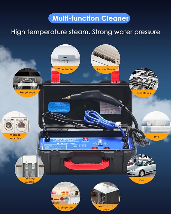 Moongiantgo High Pressure Steam Cleaner, 1700W Power High Temp Portable Handheld Cleaning Machine for Car Detailing, Tankless Heavy Duty for Home Use Kitchen Bathroom Grout Tile