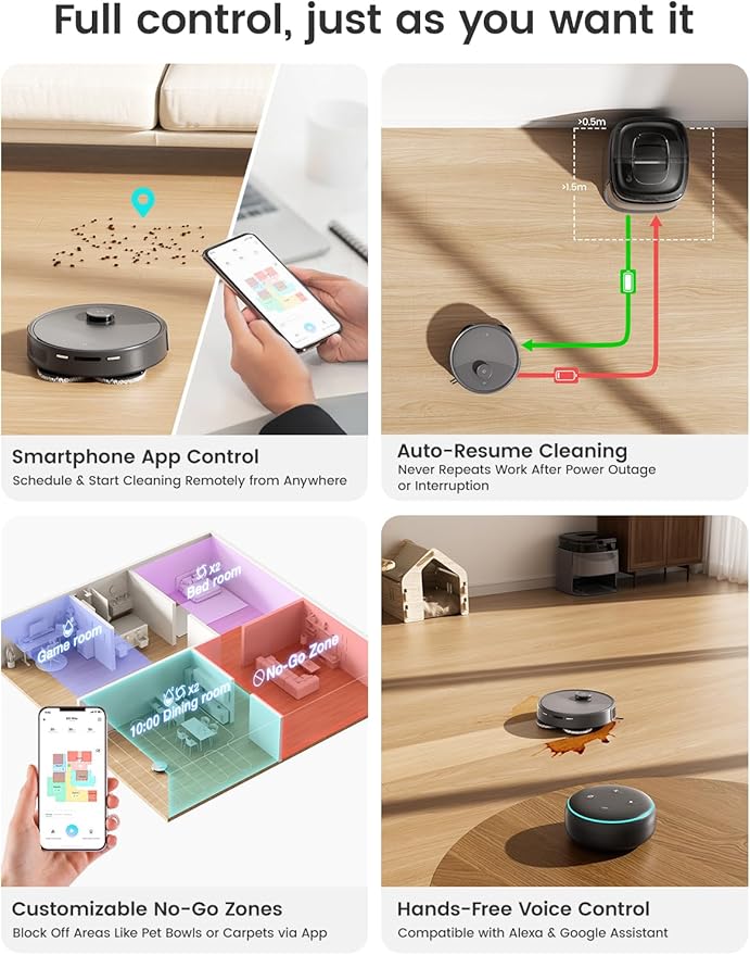 Lefant M3 Max Robot Vacuum, Robot Vacuum and Mop, 20000Pa Suction, Anti-Tangle Brushes, Dual Spinning Mop,Smart Obstacle Avoidance,Self-Emptying&Refilling,Auto Mop Washing&Drying,Gray