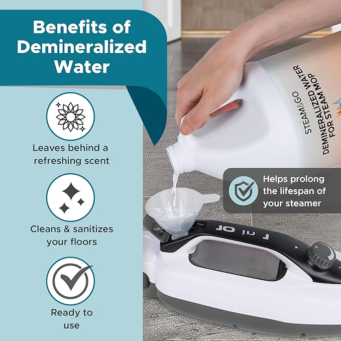 Steam & Go Demineralized Water for Steam Cleaner - PVC-Free Floor Cleaning Solution Compatible for All Steam Mops - Multi-Surface Cleaner for Home Surfaces - Tropical Bloom Scent, 128 Fl oz