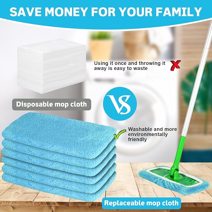 Reusable Mop Pads Compatible with Swiffer Sweeper Mop, Microfiber Mop Pads for Wet & Dry Use, Swiffer Reusable Mop Pad Refill for Floor Cleaning, 6 Pack Blue
