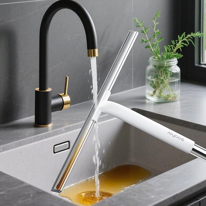 JOYBOS Rubber Floor Squeegee for Smooth Surface Concrete Floor, Tile Floor, Heavy Duty Garage Shower Floor Squeegee Broom for Removing Water, Commercial Scrubber Mop with Adjustable Long Handle (XL)