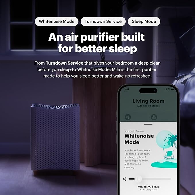 Mila Air Mini Smart Home Air Purifier with Critter Cuddler H13 HEPA & Carbon Replacement Filter, Reduces Pet Odors, Removes Dust & Pet Dander, Ideal for Large Room or Bedroom, Quiet-Mode