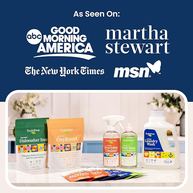 Truly Free Natural Laundry Detergent for Sensitive Skin | Eco Friendly, Plant Based, Baby Clothes Safe | Clean & Easy Powder to Liquid, Unscented | Refill Only (200 Loads)