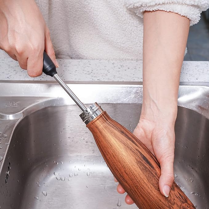 Water Bottle Cleaning Scrubbing Brush with 2 Replaceable Heads, Compatible with Sport Bottles, Tumblers, Mugs, Wine Decanters, Glassware, Flat, 1 Pack (13 in)