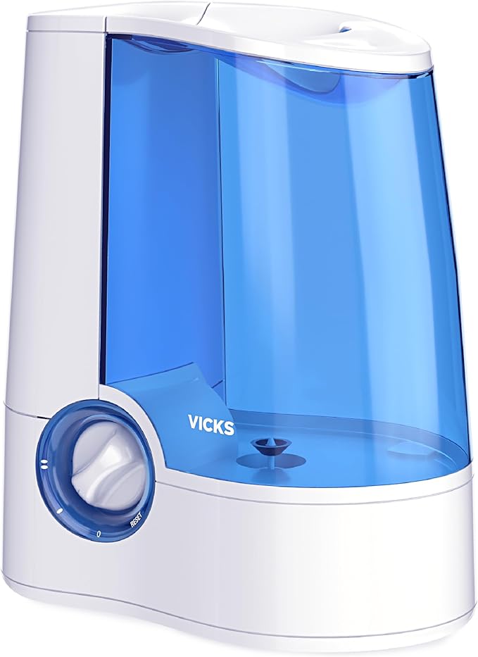 Vicks Warm Mist Humidifier Filter‑Free 1 Gal Tank, Auto Shut‑Off, Night Light, VapoPad and VapoSteam Compatible