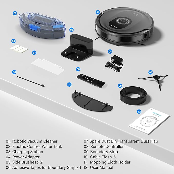 Tikom Robot Vacuum and Mop Combo, 5000Pa Robotic Vacuum Cleaner, 150 Min Max, App & Remote Control, Ideal for Hard Floor, Carpet, Pet Hair, Self-Charge(G8000 Max)