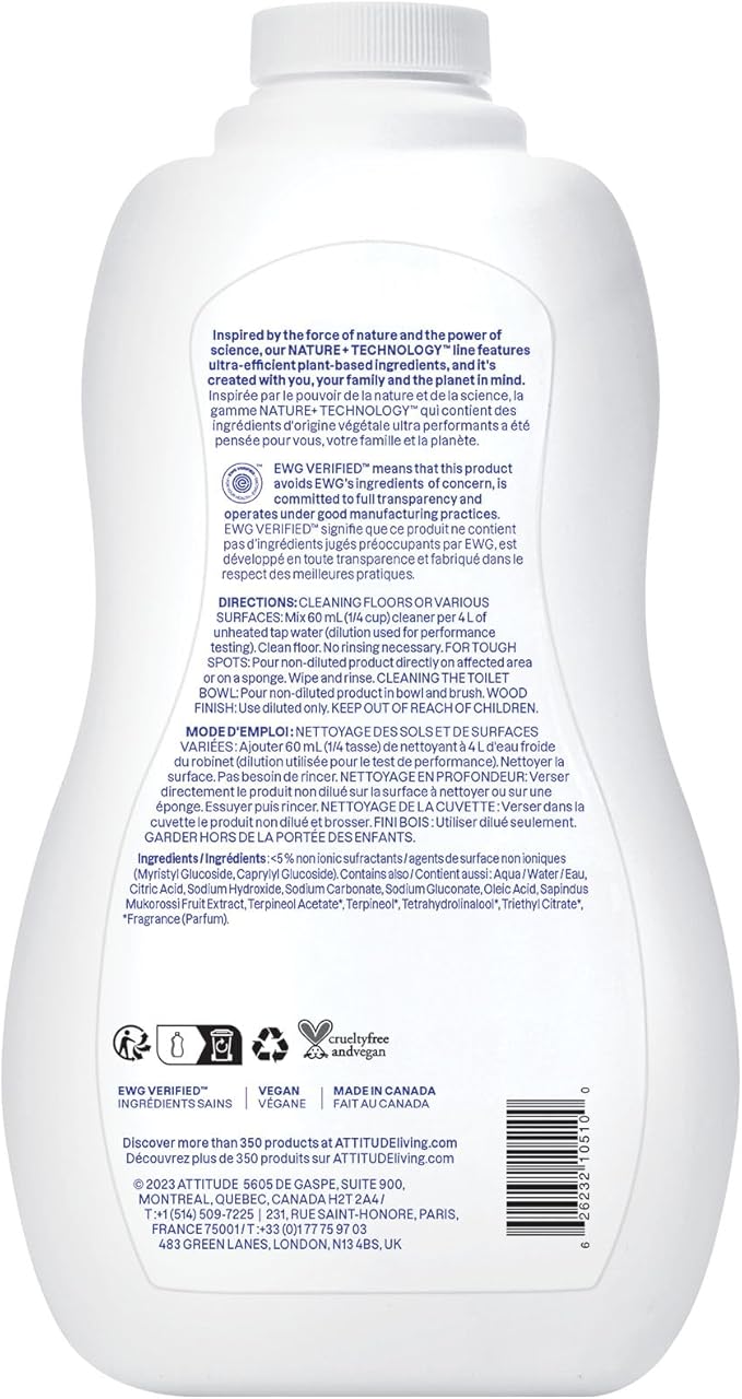 ATTITUDE Floor Cleaner, EWG Verified, Streak-Free, Vegan & Plant-Based for Tile, Wood & Laminate Floors, Citrus Zest Scent, 35.2 Fl Oz (Pack of 6)