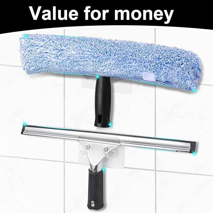 2Pack 14-Inch Multifunctional Rust Proof Window Cleaning Kit. Squeegee for Shower Glass Doors, Bathroom Doors, Mirrors and Windows