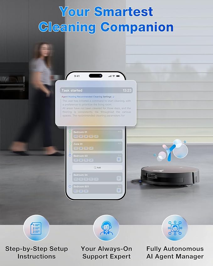 ECOVACS DEEBOT X11 OmniCyclone Robot Vacuum and Mop, PowerBoost Charging, OZMO Roller 2.0, Instant Self-Wash Mop, 19500Pa Blast Suction, Bagless Station, AIVI 3D Smart Navigation, for Hardwood, Carpet