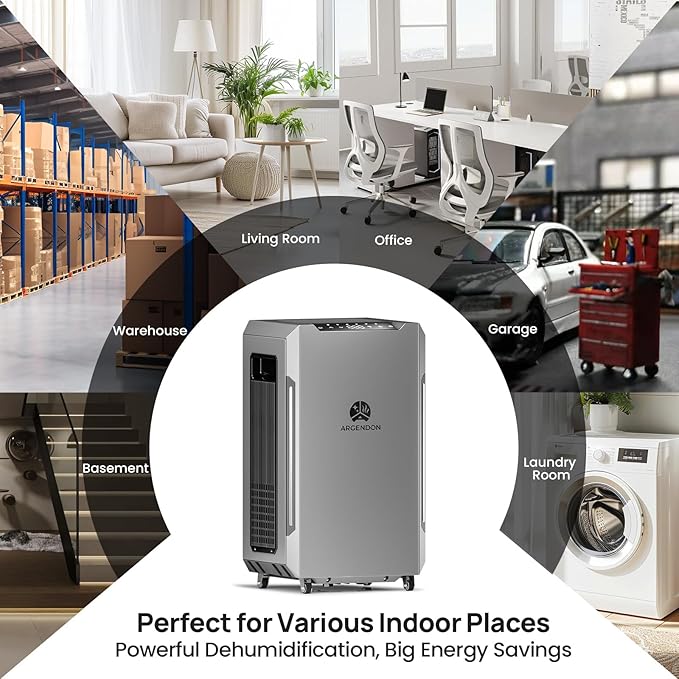 ARGENDON 120 PPD Dehumidifier for Basement, Commercial Dehumidifier with Pump and Drain Hose - High-Capacity Moisture and Humidity Control for Homes, Industrial Use, and Large Space, Sandidry Pro 55C