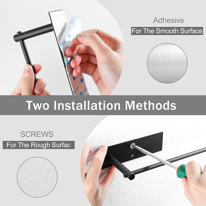 SUNTECH Paper Towel Holder Under Kitchen Cabinet - Self Adhesive Matte Black Towel Paper Holder Stick on Wall, SUS304 Stainless Steel