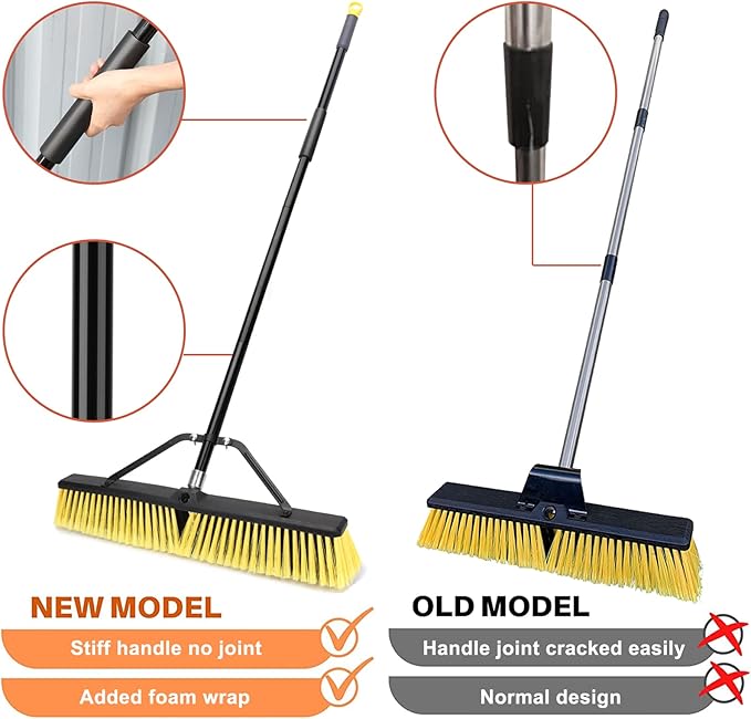24 Inches Push Broom Outdoor Heavy Duty Broom with 63" Long Handle for Deck Driveway Garage Yard Patio Concrete Floor Cleaning Yellow