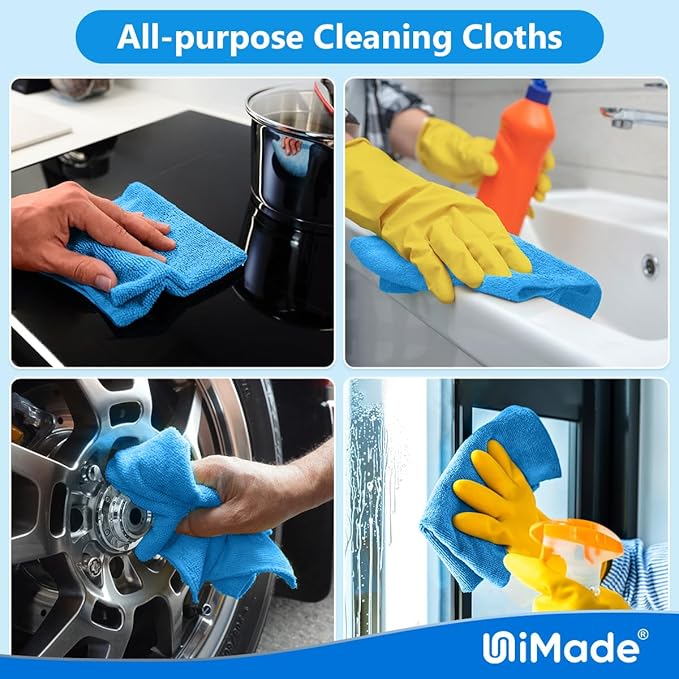 Shop Towels Rags, 50 Pack Reusable Shop Rags Bulk Microfiber Cleaning Cloth Lint Free Cleaning Towels for Car Kitchen Automotive Bar Mechanic Restaurant Garage, 11.5"x 11.5", Blue