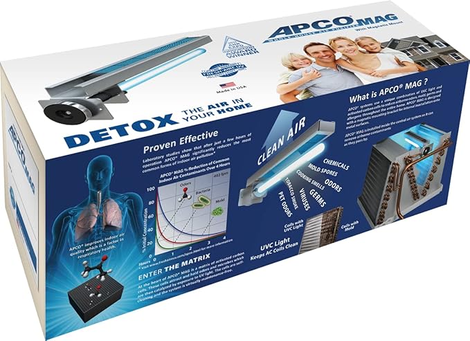 APCO Carbon Magentic Mount UV Air Purifier, Includes Single 2 Year Lamp, 18-32 VAC