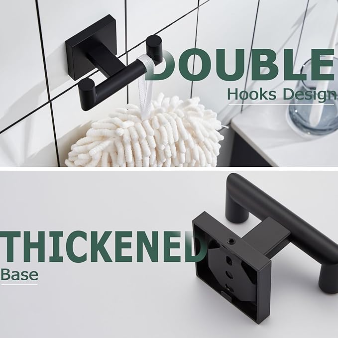 KOKOSIRI Robe Hook Bathroom Double Towel Coat Hooks Matte Black for Bath Kitchen Wall Mounted, 3 Pack Stainless Steel B1015BK-P3