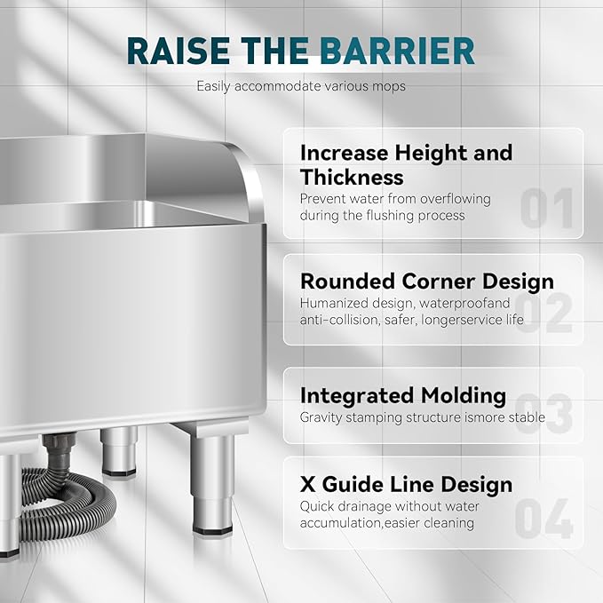 Commercial Floor Mop Sink,Stainless Steel Mop Service Basin,Floor Mount Mop Sink,Vertical industrial Sinks for balconies laundry rooms industries Restaurants (23.6”×16.1”×21.6”inch)