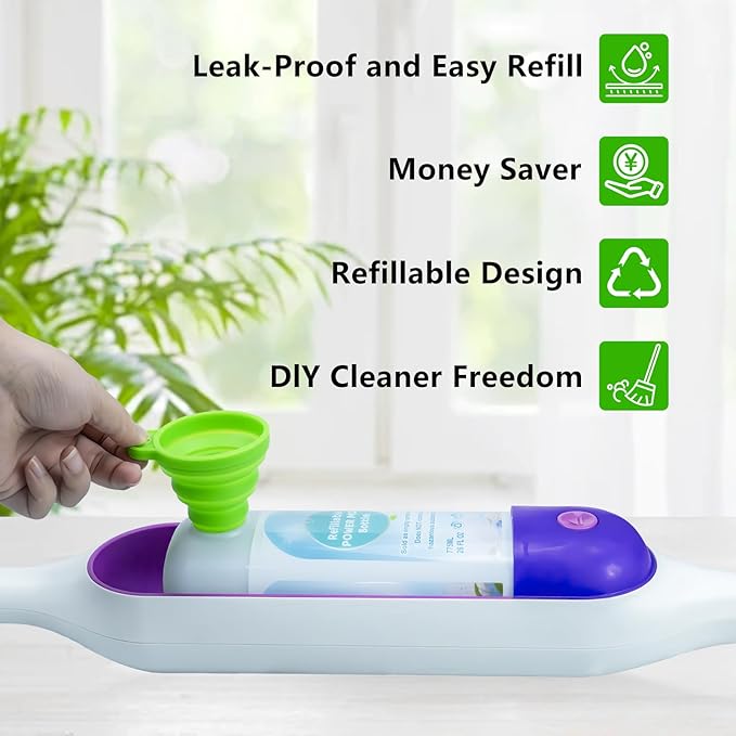 Power Mop Refillable Bottle for Swiffer PowerMop, Empty Reusable Bottle for Power Mop, 26 FL OZ Leak-Proof HDPE Solution Container with 5 Silicone Gaskets & Folding Funnel
