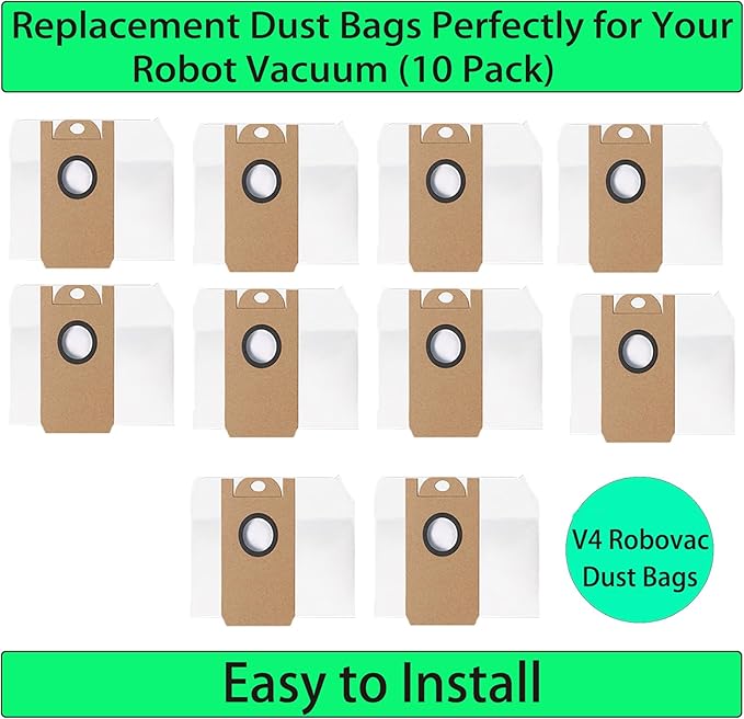 10 Pack Replacement Dust Bags for ionvac SmartClean V4 Robovac Self Emptying and lydsto G2 Robot Vacuum Bag Accessories