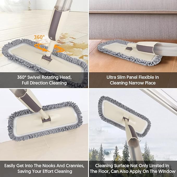 Spray Wet Mops for Hardwood Floor Cleaning - MEXERRIS Microfiber Dust Mop with Spray 3X Reusable Washable Pads - Hard Wood Floor Mops Commercial Home Mop for Laminate Wood Tiles Hardwood Vinyl