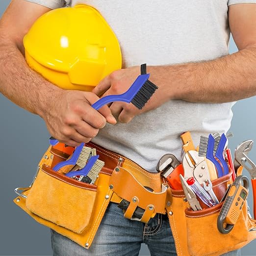 Wire Brushes Pack of 7. for Cleaning Welding Slag, Rust and Dust. 7" Brass, Stainless Steel, Nylon Brushes with Rigid Handle