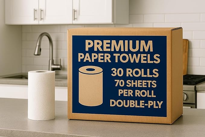 Premium 30‑Roll Paper Towels – 70 Sheets per Roll, Double‑Ply, Ultra‑Absorbent, Strong & Lint‑Free – Bulk Pack for Home, Kitchen, Office, RV, Cleaning & Commercial Use