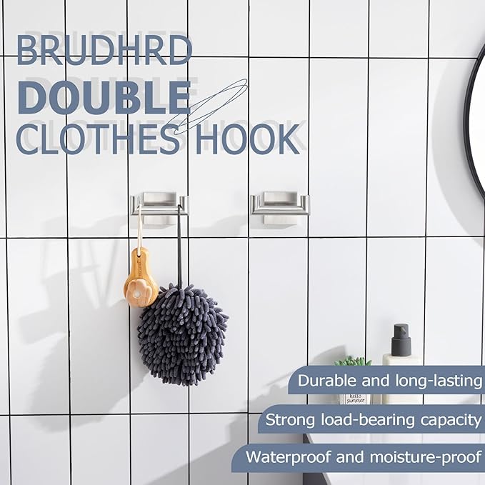 KOKOSIRI Robe Hook Bathroom Double Towel Coat Hooks for Bath Kitchen Wall Mounted, 2 Pack Brushed Nickel Stainless Steel B1015BR-P2