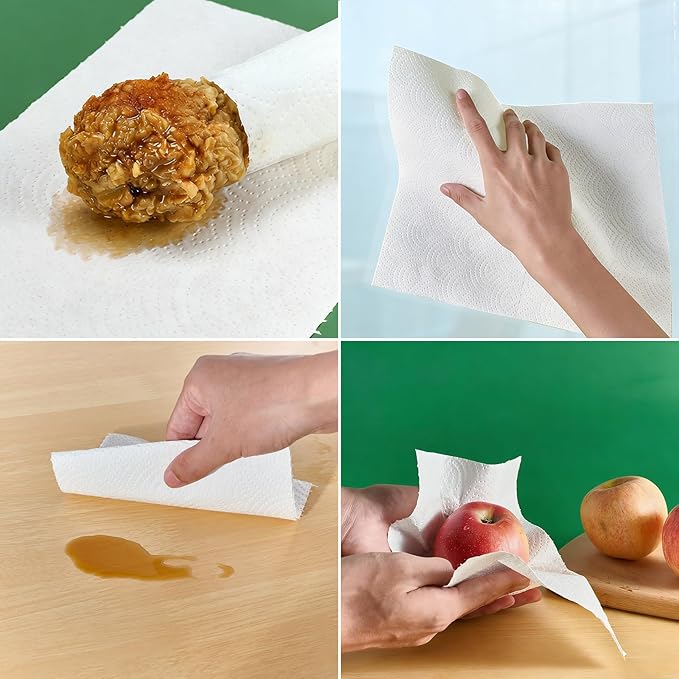 ECOlipak Paper Towels - 8 Rolls, 2 Ply 120 Sheets- Plastic Free, Tree Free, Compostable, Disposable Kitchen Paper Towels, Soft and Absorbent, PFAS Free, White