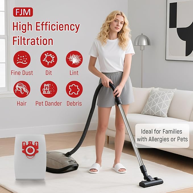 3D Airclean Dust Bags Replacement for Miele FJM Vacuum Compact C2 Compact C1 Complete C1 S241 S290 S300i S500 S700 S4 S6 Series (Pack of 9) with 3 Motor Protection Filters 3 Air.Clean Filters