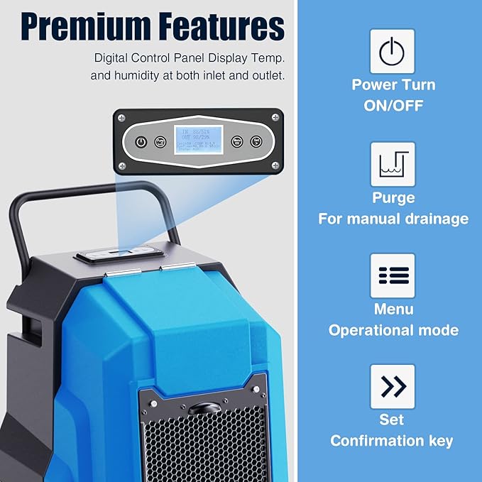 MOUNTO 180Pints Commercial Dehumidifier with Pump and Drain Hose, LGR Portable Dehumidifier with wheels for Home, Basements, Garages, and Job Sites.