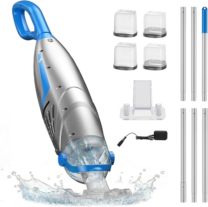 UIRWAY Cordless Pool Vacuum for Above Ground Pools, Upgraded 26.5 GPM Powerful Suction, IPX8 Handheld Rechargeable Pool Cleaner 2 Vacuum Heads & 4 Filter Bags, 1H Runtime, Portable for Inground Pools
