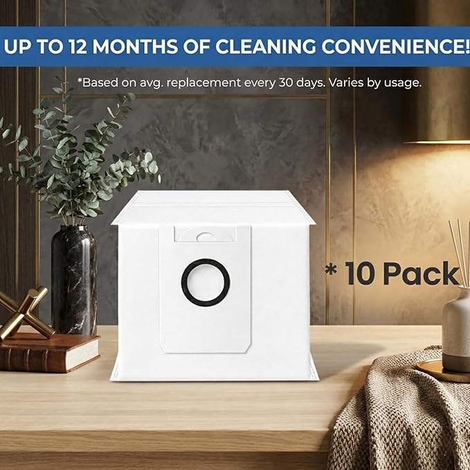 10-Pack Dust Bags Compatible with bObsweep Dustin & Dustin Plus & Orb-i Self-Emptying 3.5L Robot Vacuum Bags Replacement Parts PET24-7-213 / PET24-7-313 / PET24-7-214 Accessories - White
