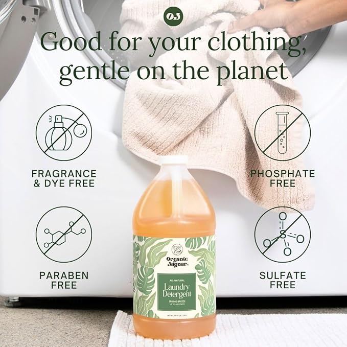 Organic Jaguar Laundry Detergent, Spring Breeze, 100% Natural Formula with Essential Oils, Gentle & Effective Formula Without Harsh Ingredients, Paraben & Sulfate Free, Natural Scent (64 oz)