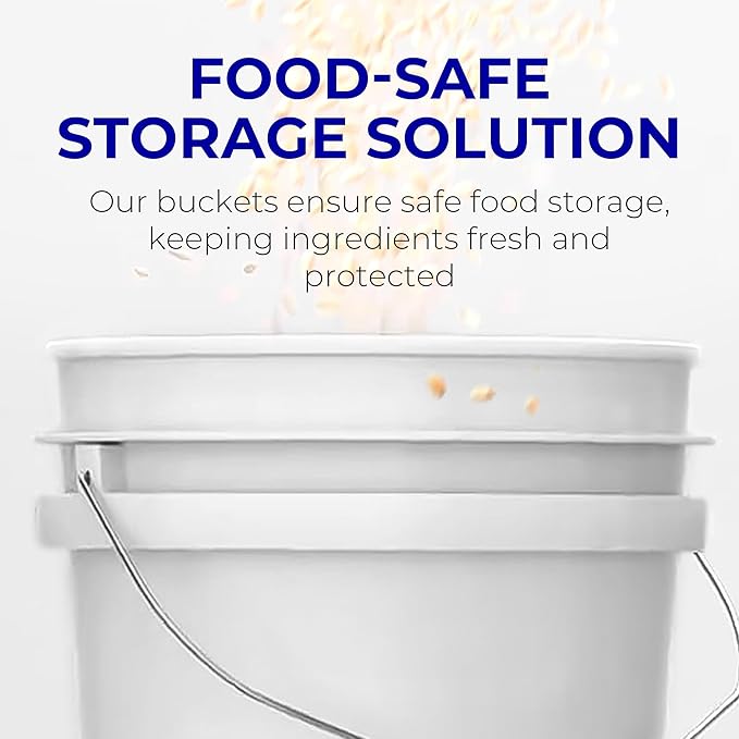5-Gallon White Bucket Pail Container with Lid | Food Grade | Heavy-Duty 90MIL Extra Durable | Metal Handles with Plastic Grip for Easy Carrying | Multi-Use | Easy Stack and Store | BPA Free - 2 Pack