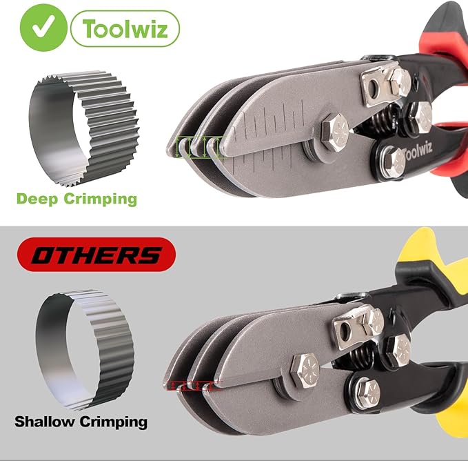 Toolwiz 5 Blade Sheet Metal Tools, Duct Crimping Tool for 24-26 Gauge Downspout, Stove Pipe, Stainless Steel, Ventilation Duct Systems, 10-1/2" HVAC Sheet Metal Crimper Efficient Pipe Crimper