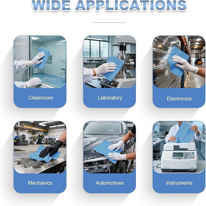 Multi-purpose Industrial Cleanroom Wipes, Lint-Free Jumbo Roll Cleaning Wipes, High Absorbency,12"x 10", Roll of 500 Sheets (Blue)