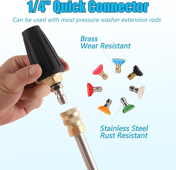 Pressure Washer Tips Turbo Nozzle 4000 PSI with 7 Pieces Spray Tips, 4.0 GPM 4.0 Orifice, 1/4" Quick Connect for Concrete, Cleaning Brick and Vinal Surfaces