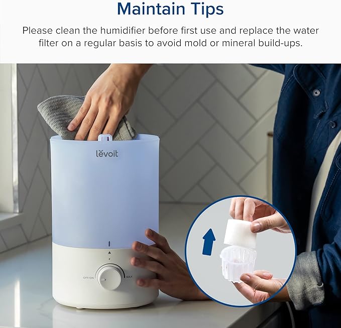 LEVOIT Dual 150 Humidifiers for Bedroom Large Room, 3L Cool Mist Top Fill Essential Oil Diffuser for Baby Nursery and Plants, 360Β° Nozzle, Quiet Rapid Ultrasonic Humidification for Home, Blue