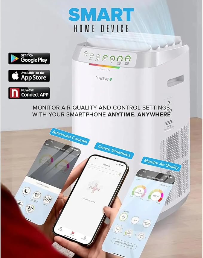 Nuwave Forever Air Purifier for Home Large Room Up to 2,002 Ft², Dual Sensors, 7 Easy to Clean & Washable Filters, Smart WiFi, Removes Smoke, Dust & Pollen Down to 0.1 Microns