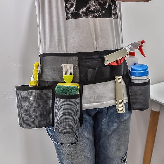 Window Cleaning Belt Adjustable Breathable Tool Belt with Multiple Pockets for Men Women Utility for Cleaning Tools Gardening Accessories Handy Organiser for Home and Professional Use
