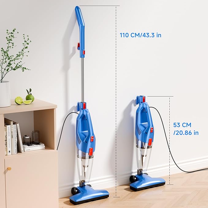 Corded Stick Vacuum Cleaner - Lightweight, Powerful Suction with 450W Motor, 3-in-1 16.4Ft Cord Vacuum Cleaners for Home, Hard Floor, Carpet, Pet Hair Deep Blue