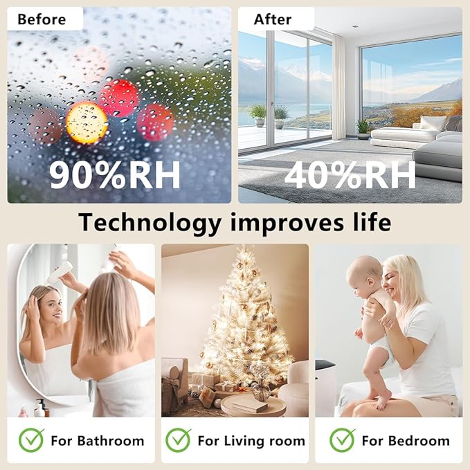 Dehumidifier 1800ML 63OZ Small Dehumidifier for Home 230 Ft² Safety Dehumidifiers Adjustable 10 Color Lights 5 Timers 3 Setting Modes Auto Shut Off Protection Low Noise For Bedroom Bathroom