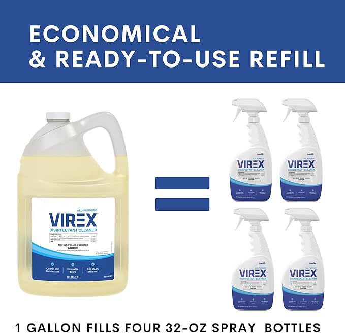 VIREX CBD540557 All Purpose Disinfectant Cleaner - Kills 99.9% of Germs and Eliminates Odors, Ready-to-Use Liquid Refill, Lemon Scent, 1-Gallon