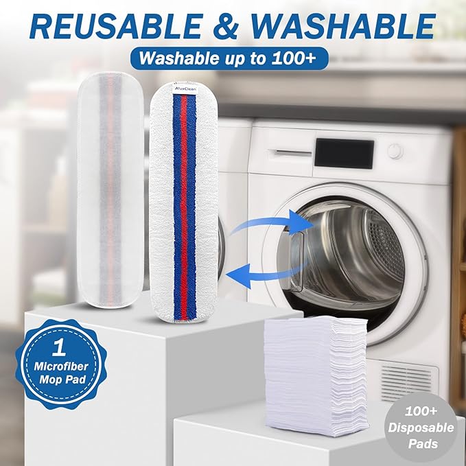 Upgraded Flat Mop Pads Compatible with O-Cedar H2prO Flat Mop System, AluxClean Reusable Mops Head Replacements for O-Cedar, 4 Pack Mops Refills for Deep Cleaning