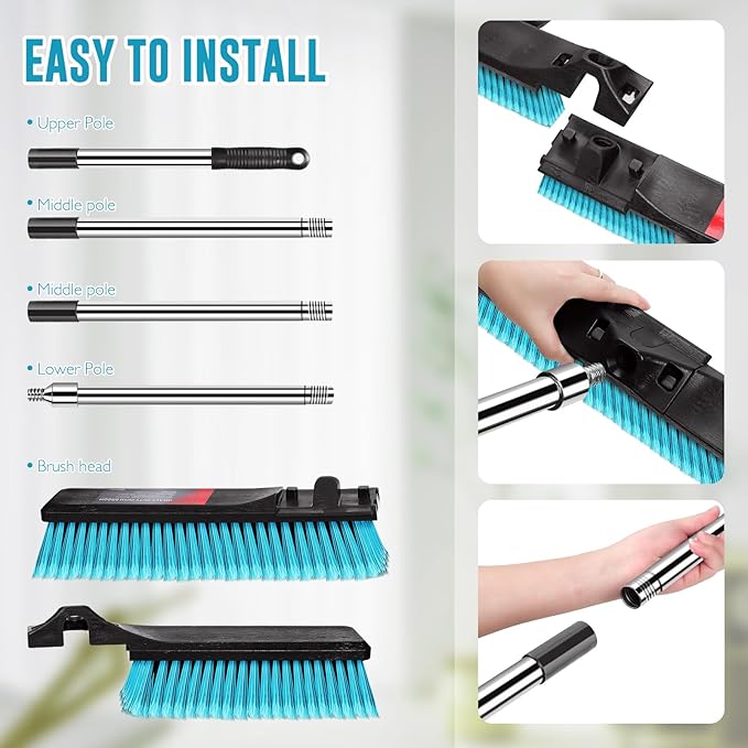 24" Push Broom, Heavy Duty Outdoor Commercial Broom for Cleaning with 55" Long Handle and Stiff Bristles, for Driveway Garage Yard Patio Warehouse Concrete Floor Cleaning