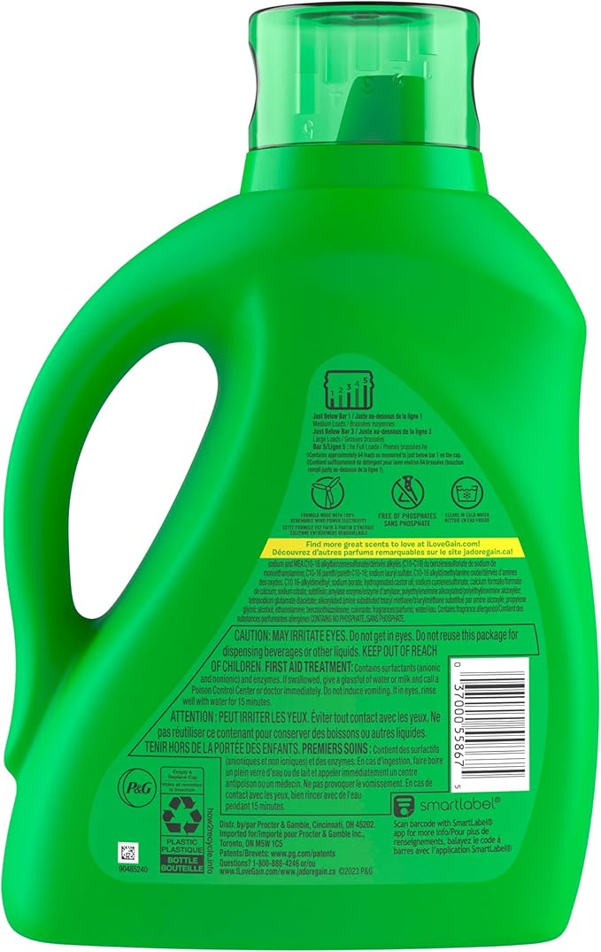 Gain + Aroma Boost Liquid Laundry Detergent, Original Scent, 61 Loads, 88 fl oz, HE Compatible