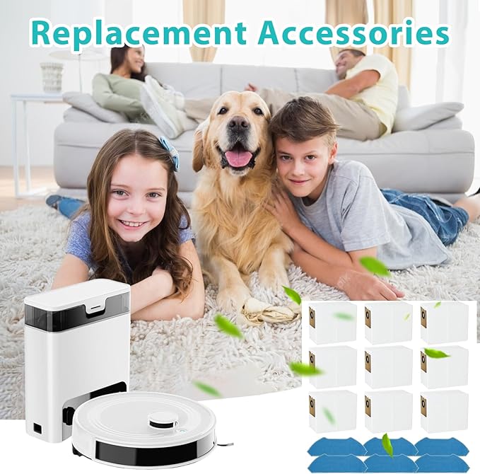 15 Pack Replacement Dust Bag Mop Cloths Compatible with Lefant M2 Plus/ M2 Pro / M2S Pro Robot Vacuum Cleaner Accessories Parts, 9 Dust Bags 6 Mop Cloths