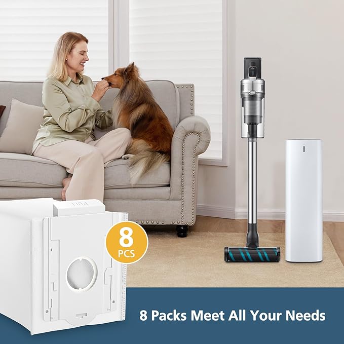 8 Pack VCA-ADB90 Dust Bag Compatible with Samsung VCA-SAE903/AA & VCA-SAE904/AA, Replacement Bags for Jet 75 Complete 75+ 90+ 70+ Series Stick Cordless Vacuum Cleaners, Compared to Part VCA-ADB90/XAA